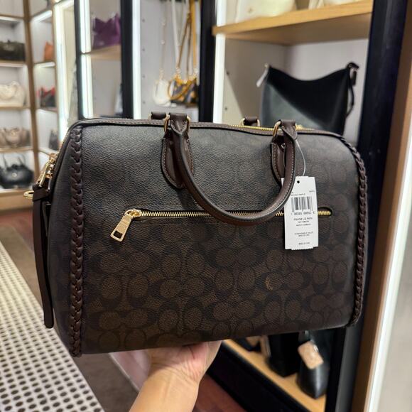 Coach CCE36 Rowan Large Satchel Bag In Signature With Fringe Walnut/maple - Picture 4 of 11